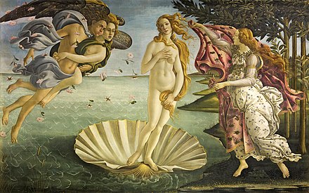 The Birth of Venus painted by Sandro Botticelli