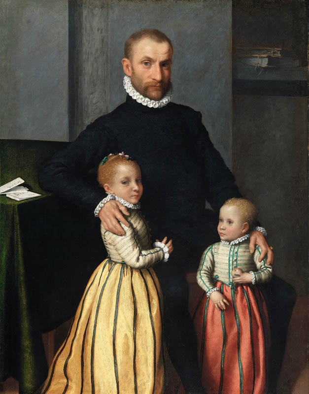 Portrait of a Gentleman and His Two Children painted by Giovanni Moroni